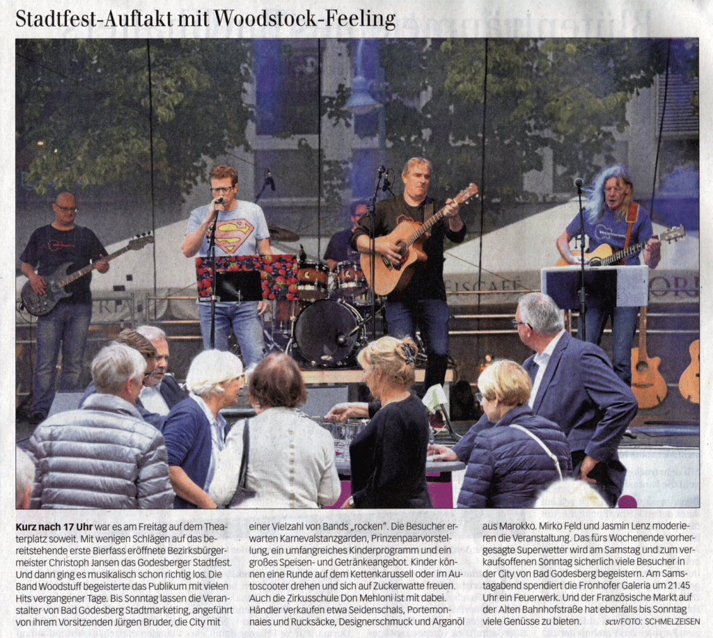 Zeitungsausschnitt des Bonner General-Anzeiger vom 14.09.2019 über WOODSTUFF live auf dem Bad Godesberger Stadtfest am 13.09.2019 